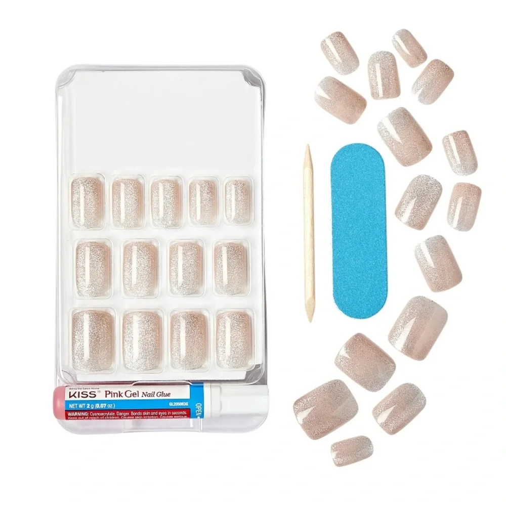 KISS Gel Fantasy Magnetic Press On Nails- Dignity Silver Short Squoval Shape - Picture 3 of 5